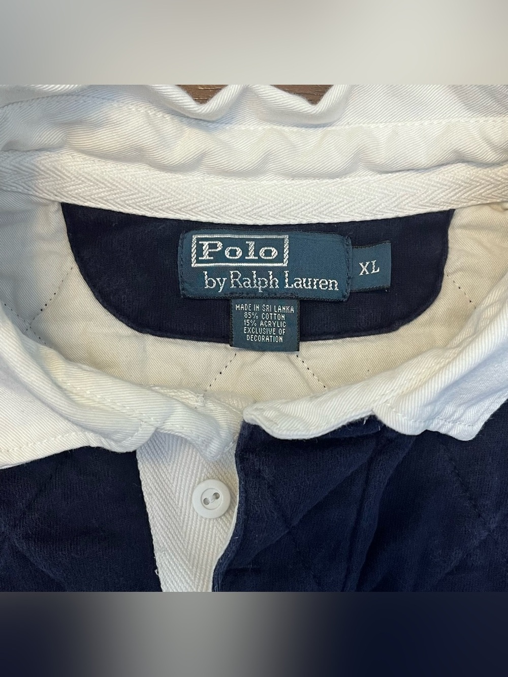 Vintage Polo Ralph Lauren Navy Blue Rugby Polo Long Sleeve Shirt Quilted Mens XL - Picture 2 of 7